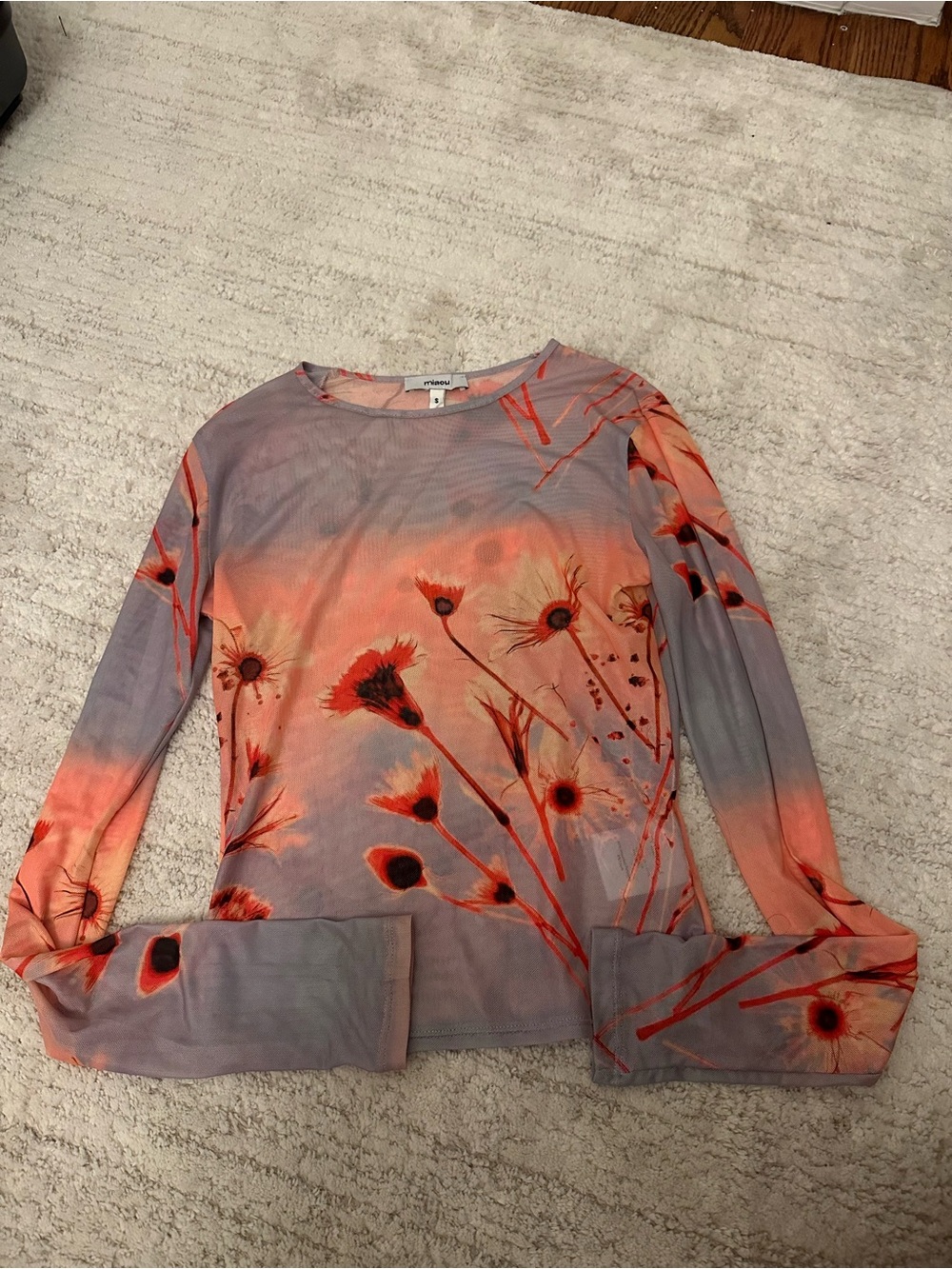 NWOT Miaou Long-Sleeve Floral Print Top in Coral and Lavender